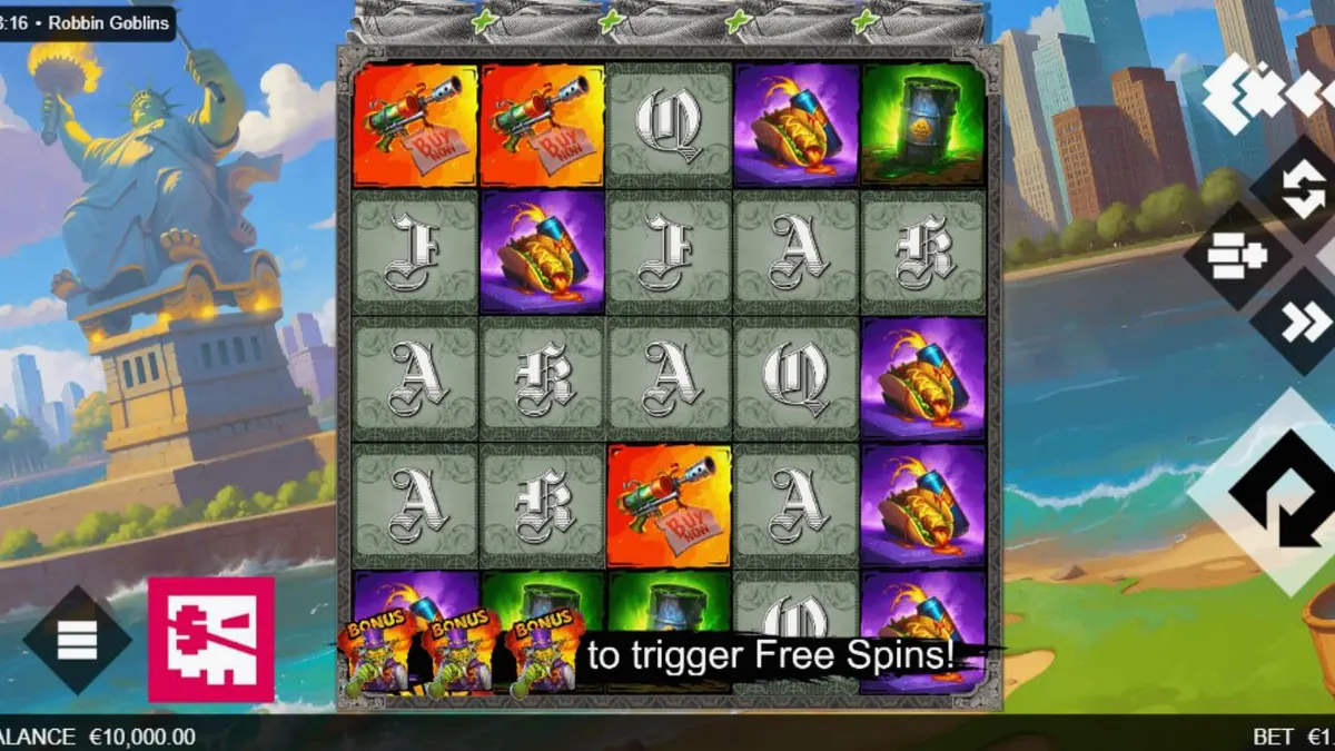 Tampilan visual penuh aksi dari slot Robbin’ Goblins dengan tema goblin dan ledakan.